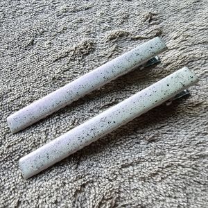 2 Hair Clips Holo Glitter Pearl White Accessories Barrettes Hand Painted Indie